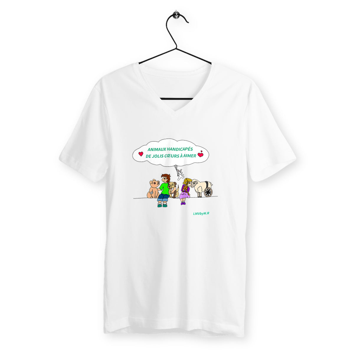 T-shirt Col V HOMME/UNISEXE Change LMV Animaux Handicapés